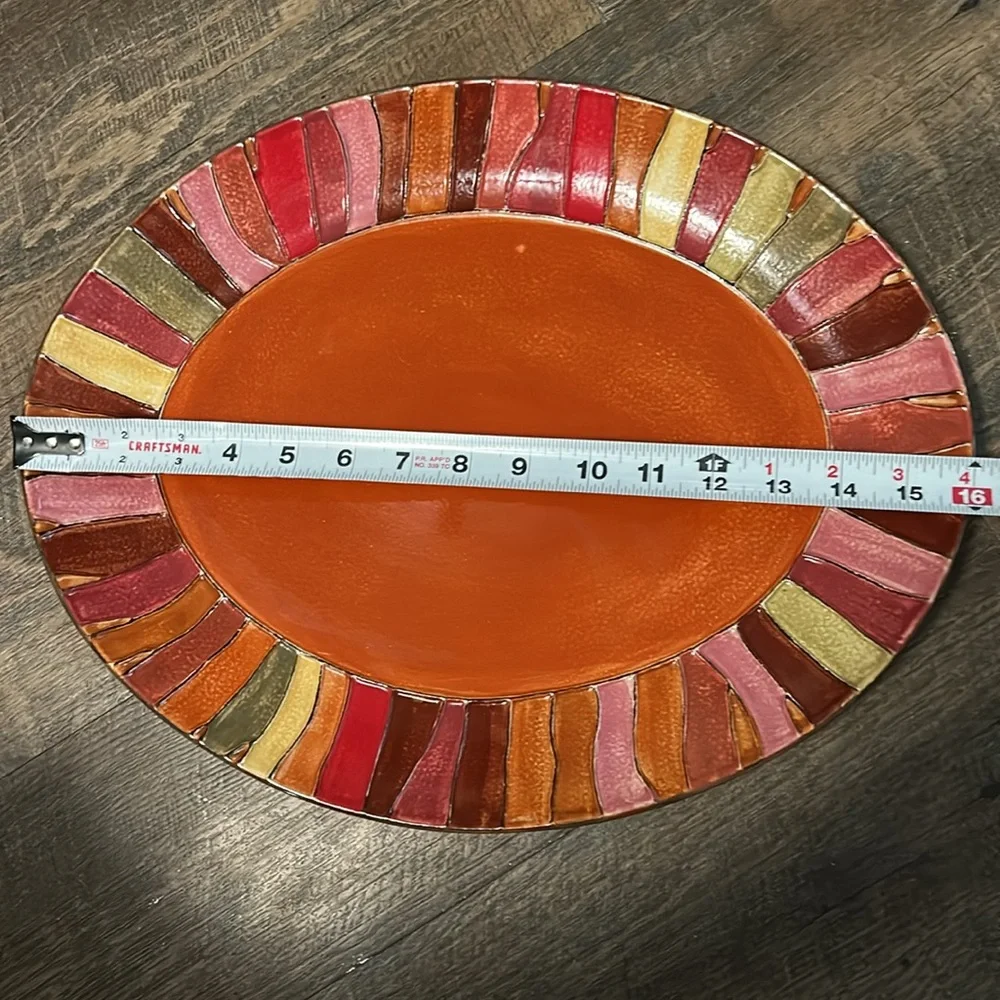 Pier 1 Imports Wavy Stripe Oval Serving Platter Handpainted‎ Stoneware 16